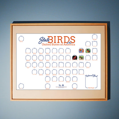 State Birds of the United State of America Horizontal Map Poster